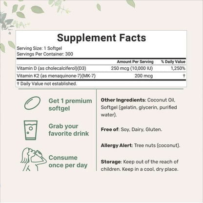 Allurea Vitamin D3 K2 Supplement Softgels
