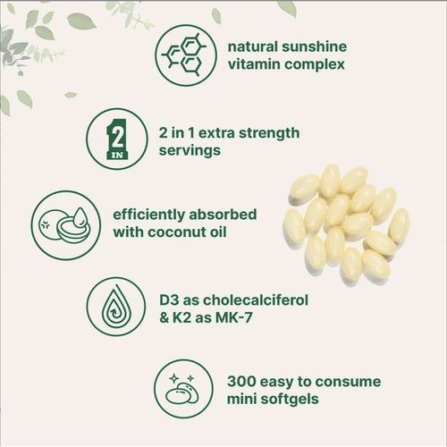 Allurea Vitamin D3 K2 Supplement Softgels